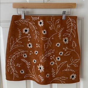 Miami Embroidered Floral Skirt in Brown and White